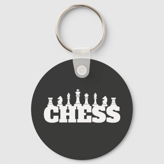 Schaakwoord witte stukken strategie spel elegant sleutelhanger (Voorkant)