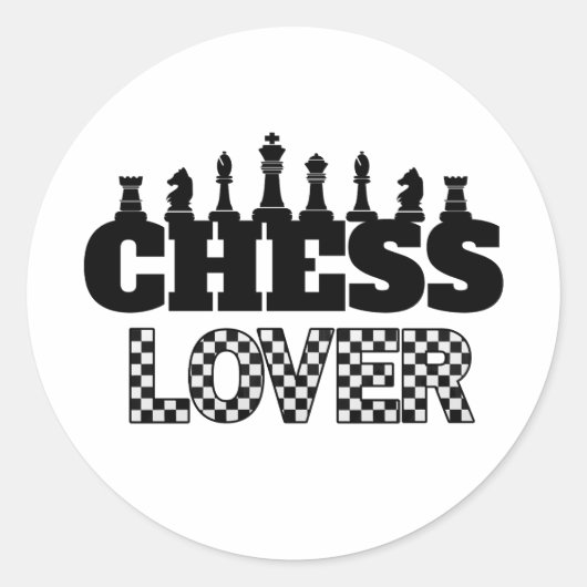 Schaakwoord Zwarte stukken Lover Board Pattern Des Ronde Sticker (Voorkant)