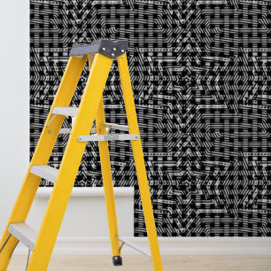 Schaal en plak zwart witte sterren weefpatroon behang