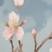 Schaal en Sticker Kersenbloesem Waterverf Blauw Behang (Zoom)