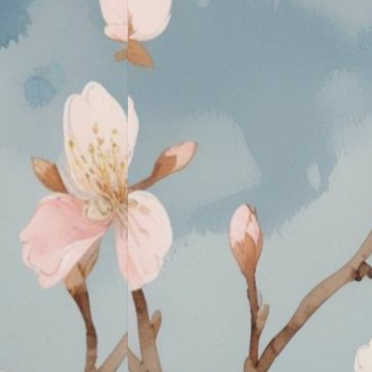 Schaal en Sticker Kersenbloesem Waterverf Blauw Behang (Zoom)