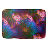 Schaal met blauwe chroomschalen op zalm badmat (Voorkant)