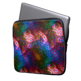 Schaal met blauwe chroomschalen op zalm laptop sleeve