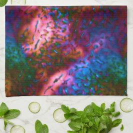 Schaal met blauwe chroomschalen op zalm theedoek