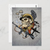 Schaal met helm, vliegtuigen en bommen briefkaart (Voorkant / Achterkant)