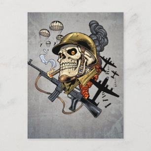 Schaal met helm, vliegtuigen en bommen briefkaart