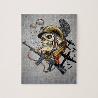 Schaal met helm, vliegtuigen en bommen legpuzzel