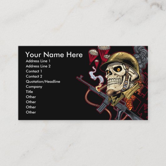 Schaal met helm, vliegtuigen en bommen visitekaartje (Voorkant)