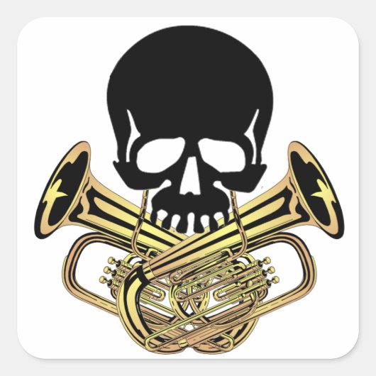 Schaal met Tuba Crossbones Vierkante Sticker (Voorkant)