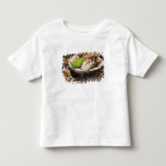 Schaal met verse kerstkoekjes kinder shirts (Voorkant)