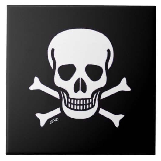 Schaal op Botten Zwarte grote tegel Tegeltje (Voorkant)