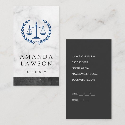 Schaal van de gerechtigheid Marmer Wettekst Leiste Afsprakenkaartje (Voorkant / Achterkant)