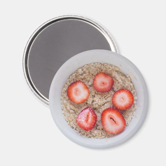 Schaal van havermout en aardbeien Magnet (Voorkant / Achterkant)