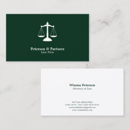 Schaal van Justitie Wit Icoon op Donkergroen Visitekaartje