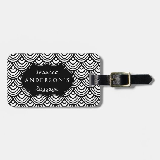 Schaalbaar Scallop Patroon Aangepast zwart-wit Bagagelabel (Voorkant horizontaal)