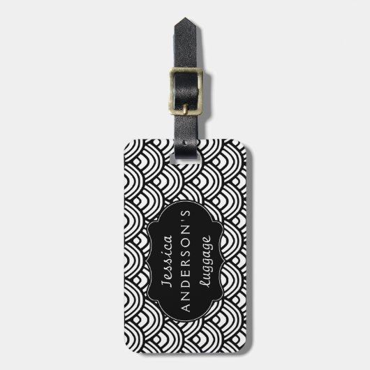 Schaalbaar Scallop Patroon Aangepast zwart-wit Bagagelabel (Voorkant verticaal)
