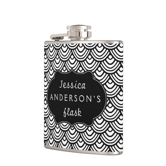 Schaalbaar Scallop Patroon Aangepast zwart-wit Heupfles (Links)