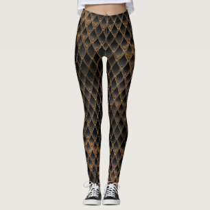 Schaalbare zwarte en gouden glitterdragoschalen leggings