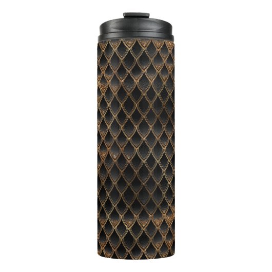 Schaalbare zwarte en gouden glitterdragoschalen thermosbeker (Voorkant)