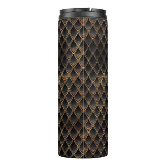 Schaalbare zwarte en gouden glitterdragoschalen thermosbeker (Achterkant)