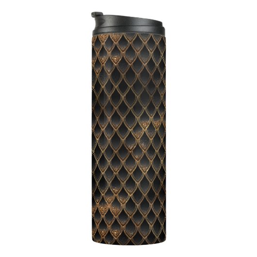 Schaalbare zwarte en gouden glitterdragoschalen thermosbeker (Geroteerd rechts)