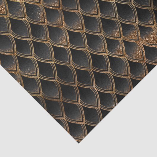 Schaalbare zwarte en gouden glitterdragoschalen tissuepapier (Detail)