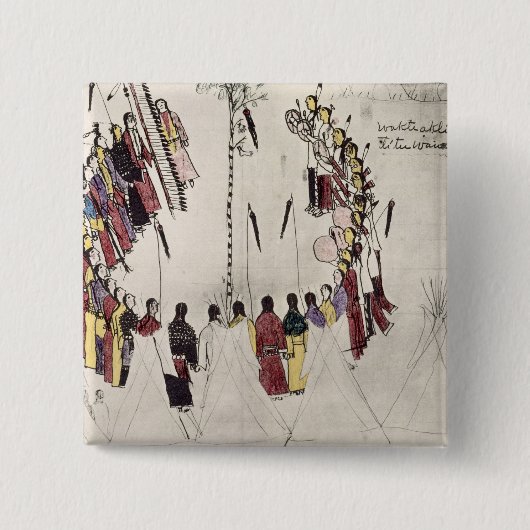 Schaaldans of overwinningsdans (inkt op papier) vierkante button 5,1 cm (Voorkant)