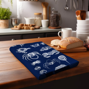 Schaaldier Vintage Krab Zeevaart  Theedoek