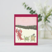 Schaaldieren dansen en stralen op strand briefkaart (Staand voorkant)