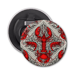 Schaaldieren in rood, zwart en ivoor button flesopener