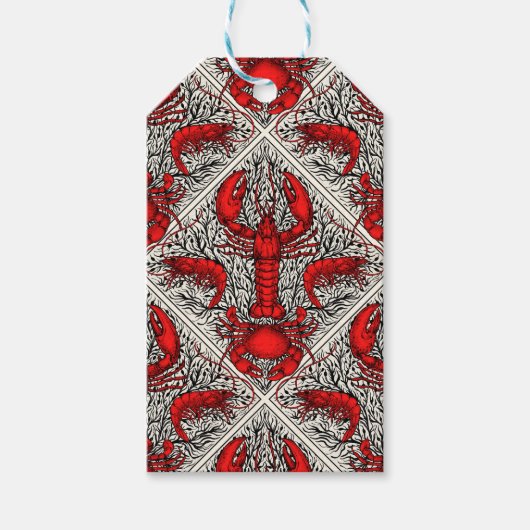 Schaaldieren in rood, zwart en ivoor cadeaulabel (Voorkant)