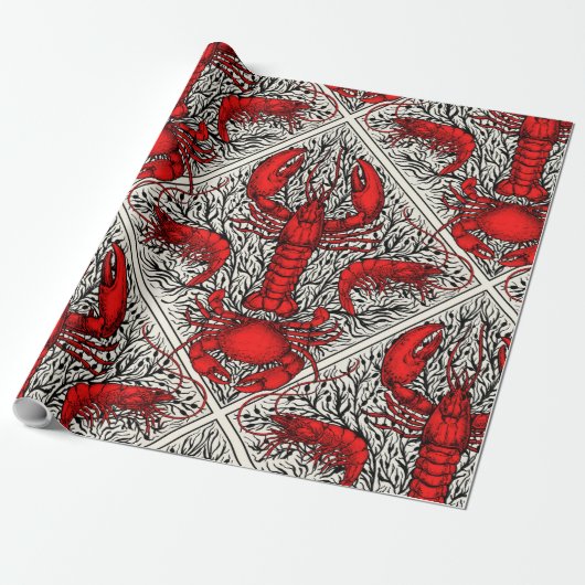 Schaaldieren in rood, zwart en ivoor cadeaupapier (Uitgerold)