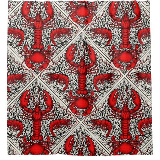 Schaaldieren in rood, zwart en ivoor douchegordijn (Voorkant)