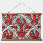 Schaaldieren in rood, zwart en ivoor hangend wandkleed (Voorkant)