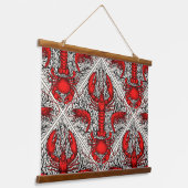 Schaaldieren in rood, zwart en ivoor hangend wandkleed (Gebogen)