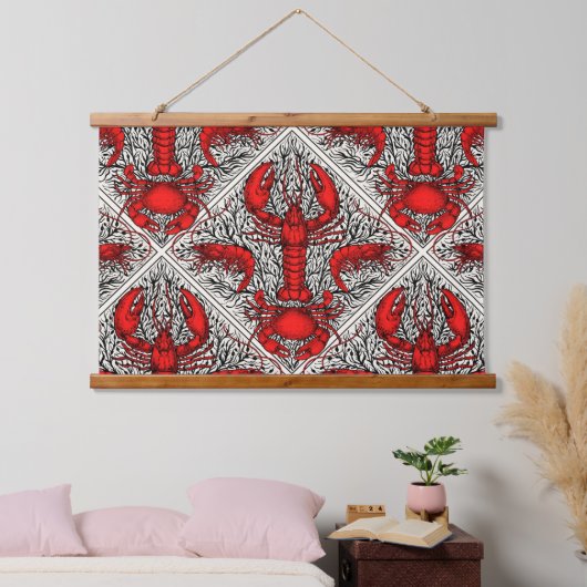 Schaaldieren in rood, zwart en ivoor hangend wandkleed (Slaapkamer)