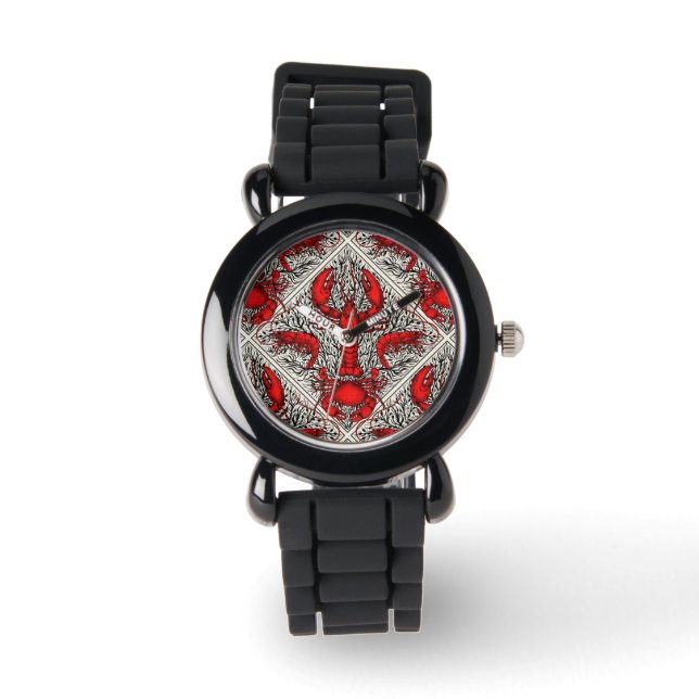 Schaaldieren in rood, zwart en ivoor horloge (Voorkant)