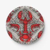 Schaaldieren in rood, zwart en ivoor papieren bordje (Voorkant)