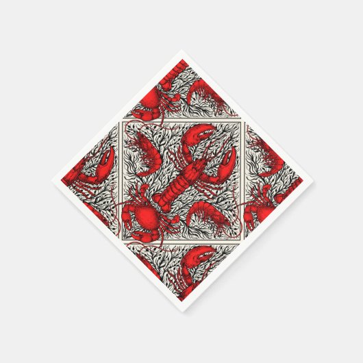 Schaaldieren in rood, zwart en ivoor servet (Hoek)