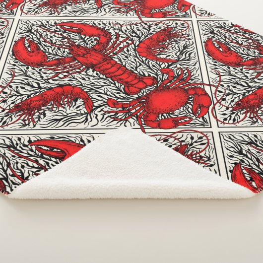 Schaaldieren in rood, zwart en ivoor sherpa deken (3/4)