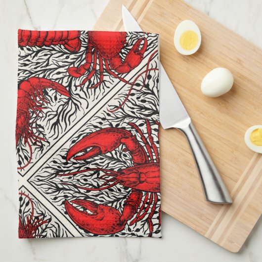 Schaaldieren in rood, zwart en ivoor theedoek (Quarter Fold)