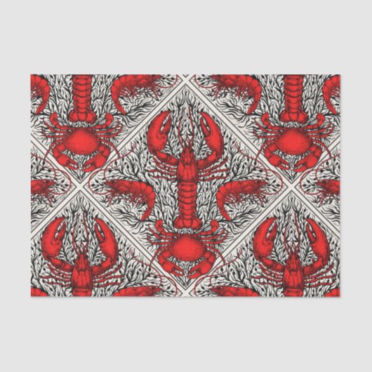 Schaaldieren in rood, zwart en ivoor tissuepapier (Voorkant)