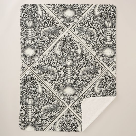 Schaaldieren in zwart en natuurlijk wit sherpa deken (Voorkant)