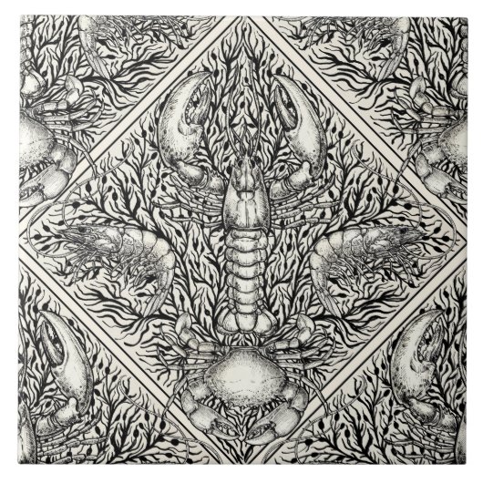 Schaaldieren in zwart en natuurlijk wit tegeltje (Voorkant)