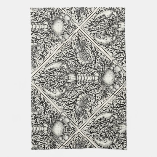 Schaaldieren in zwart en natuurlijk wit theedoek (Verticaal)