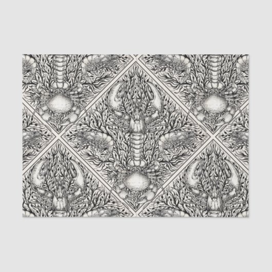 Schaaldieren in zwart en natuurlijk wit tissuepapier (Voorkant)