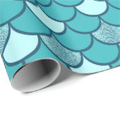 Schaalpatroon van turkooizen met glittereffect cadeaupapier (Rol Hoek)