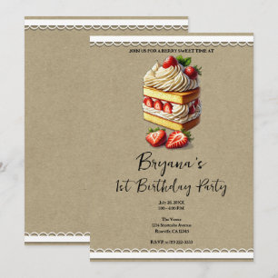 Schaaltje Strawberry Shortcake 1e verjaardagsfeest Kaart