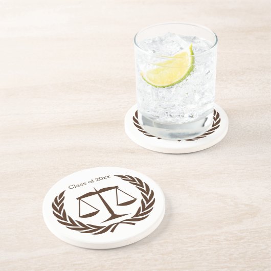 Schaaltjes van justitie en laurierbladeren zandsteen onderzetter (Zijkant)