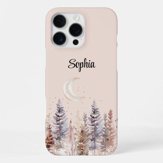 Schaamrood Maan Paarse Bomen iPhone Hoesje (Achterkant)